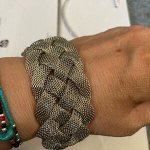Wide Vintage silver magnetic braided bracelet